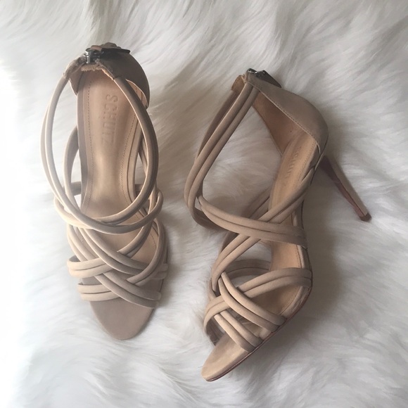 SCHUTZ Glassy Tan Strappy Suede Sandals Heels - Picture 3 of 8